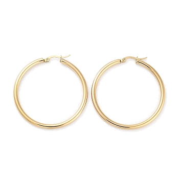 Ring 304 Stainless Steel Hoop Earrings for Women Men, Golden, 9 Gauge, 45.5x3mm, Pin: 0.6mm
