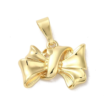 Rack Plating Brass Pendants, Long-Lasting Plated, Lead Free & Cadmium Free, Bowknot, Real 18K Gold Plated, 16x21.5x2.5mm, Hole: 9x4mm