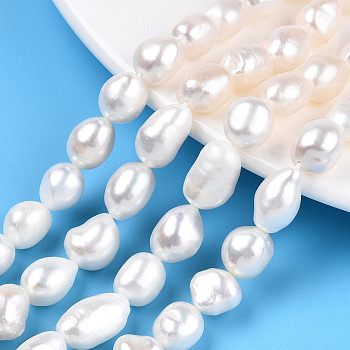 Natural Cultured Freshwater Pearl Beads Strands, Baroque Pearls Keshi Pearl Beads, Two Sides Polished, Seashell Color, 8.5~15x7~9.5x7~9mm, Hole: 0.6mm, about 33~37pcs/strand, 14.17~14.57 inch(36~37cm)