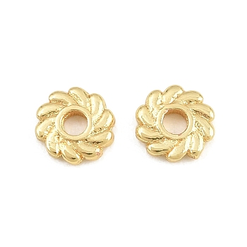 Brass Beads, Flat Round with Sun, Rack Plating, Long-Lasting Plated, Lead Free & Cadmium Free, Real 18K Gold Plated, 5x1mm, Hole: 1.5mm