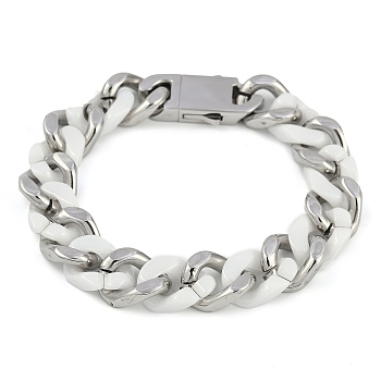 304 Stainless Steel Ceramics Cuban Link Chain Bracelets for Men, Stainless Steel Color, 8-1/2~8-5/8 inch(21.7~22cm)