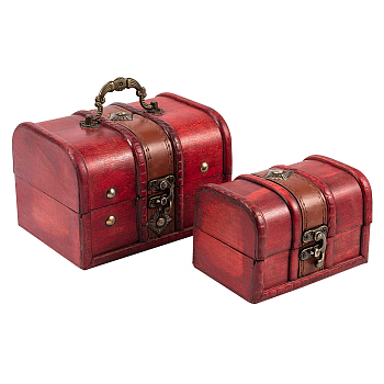 Retro Wood Jewelry Box, with Front Clasp, for Arts Hobbies and Home Storage, Rectangle, Dark Red, 15.8x11.9x10.9cm, 12.2x8.7x8cm, 2pcs/set