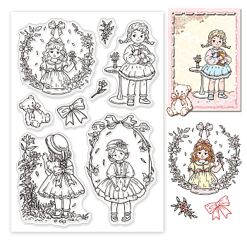 Custom PVC Plastic Clear Stamps, for DIY Scrapbooking, Photo Album Decorative, Cards Making, Girl, 160x110x3mm