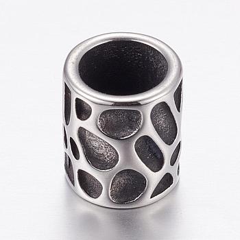 304 Stainless Steel Beads, Column, Antique Silver, 13x11mm, Hole: 8mm