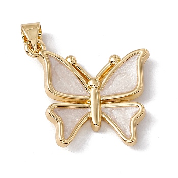 Brass Epoxy Resin Pendants, Cadmium Free & Nickel Free & Lead Free, Rack Plating, Butterfly, Real 18K Gold Plated, 20.5x22x3.5mm, Hole: 3mm