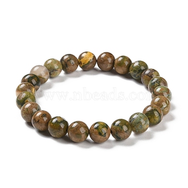 Bracelets de perles extensibles en jaspe rhyolite naturel(G-A185-01S)-5