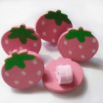 Cartoon Strawberry Buttons, Wooden Buttons, Hot Pink, 16mm long, 14mm wide