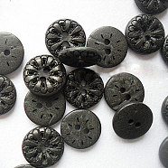 Carved 2-Hole Basic Sewing Buttons, Coconut Buttons, Black, 13mm(NNA0YZG)