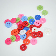4-Hole Flat Sewing Buttons, Resin Button, Mixed Color, 11mm, Hole: 1.5mm, about 1000pcs/bag(FNA14TY)