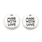 Tibetan Style Alloy Pendants, Flat Round with Word Made With Love, Cadmium Free & Lead Free, Antique Silver, 19.5x2mm, Hole: 2mm, about 420pcs/1000g(TIBEP-S298-023AS-LF)