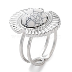 Ion Plating(IP) 304 Stainless Steel Ring, Adjustable Synthetic Howlite Rings, Oval, 17x22mm, Inner Diameter: Adjustable(RJEW-B059-07P-02)