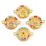 Alloy Links, with Resin, Flat Round with Flower, Golden, 16.5x23x2.5mm, Hole: 1.8mm(PALLOY-Q431-001G)