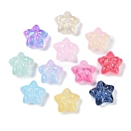 Transparent Spray Paint Glass Beads, Star with Bowknot, Mixed Color, 14x15x7mm, Hole: 1.2mm(GLAA-H035-02)