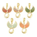 Brass Enamel Pendantss, Peacock Charms, Cadmium Free & Lead Free, Rack Plating, Long-Lasting Plated, Real 18K Gold Plated, Mixed Color, 50mm(KK-CBAAB9C-05G)
