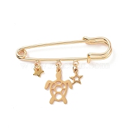 Stainless Steel Tortoise & Star Charms Safety Pin Brooch, Brass Sweater Shawl Clips for Waist Pants Extender Clothes Dresses Decorations, Golden, 35x50x7mm, Pin: .5mm(JEWB-BR00082)