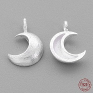 Sterling Silver Charms, Moon, Matte Silver, 10x7x2mm, Hole: 1mm(X-STER-G011-28MS)