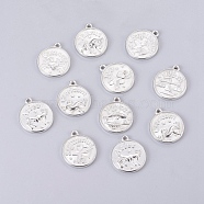Tibetan Style Alloy Pendants, Cadmium Free & Lead Free, Flat Round with Mixed Constellation/Zodiac Sign, Platinum, 20x17x2mm, Hole: 2mm, about 175pcs/500g(PALLOY-E196-P)