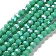 Opaque Glass Beads Strands, Faceted, Round, Medium Aquamarine, 6x5.5mm, Hole: 0.9mm, about 94~97pcs/strand, 21.06~21.18''(53.5~53.8cm)(EGLA-A035-P6mm-L13)