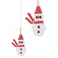 Christmas Glass Seed Beaded Pendant Decorations, Braided Nylon Thread Hanging Ornaments, Snowman, 125mm(HJEW-TA00013-02)