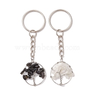 Natural Moonstone and Natural Obsidian Keychains, with Iron Findings, Tree of Life, 8cm, 2pcs/set(KEYC-JKC00754-01)