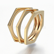 304 Stainless Steel Wide Band Finger Rings, Hexagon, Size 8, Golden, 18mm(RJEW-E153-02G-18mm)