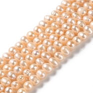 Natural Cultured Freshwater Pearl Beads Strands, Potato, Grade 2A, PeachPuff, 6~7.5x6~6.5mm, Hole: 0.7mm, about 58pcs/strand, 14.02~14.21 inch(35.6~36.1cm)(PEAR-E018-77)