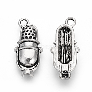 Tibetan Style Alloy Pendants, Microphone, Cadmium Free & Nickel Free & Lead Free, Antique Silver, 20x9x3mm, Hole: 2mm, about 1010pcs/1000g(TIBE-S309-78AS-NR)