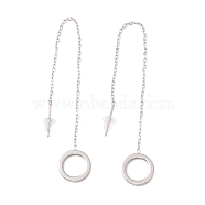 Long Chain with Open Ring Dangle Stud Earrings, 304 Stainless Steel Ear Thread for Women, Stainless Steel Color, 101mm, Pin: 1mm(EJEW-A067-10P)