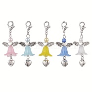 Angel Acrylic & Alloy Pendant Decoration, with Alloy Lobster Claw Clasps, Mixed Color, 57mm, 5pcs/set(HJEW-JM01022-S)