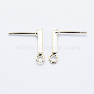 Long-Lasting Plated Brass Stud Earring Findings, with Loop, Real 18K Gold Plated, Nickel Free, Rectangle, 14x2x2mm, Hole: 1.5mm, Pin: 1mm(KK-K204-163G-NF)
