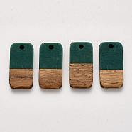 Resin & Walnut Wood Pendants, Waxed, Rectangle, Dark Green, 20.5x10x3~4mm, Hole: 2mm(RESI-S384-008A-A01)