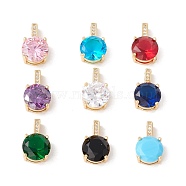 Brass Cubic Zirconia Pendants, Real 18K Gold Plated Findings, Lead Free & Cadmium Free, Flat Round, Mixed Color, 16x10x6mm, Hole: 6x1mm(KK-E005-37G)