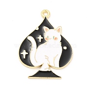 Alloy Enamel Pendants, Light Gold, with Cat Pattern Charm, Black, 33.5x25x1.5mm, Hole: 1.8mm(ENAM-D041-04B)