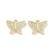 Brass Micro Pave Clear Cubic Zirconia Pendants, Butterfly, Real 18K Gold Plated, 10.5x13x2mm, Hole: 1.2mm(ZIRC-P120-15G)