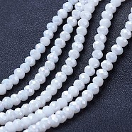 Electroplate Glass Beads Strands, Opaque Solid Color, AB Color Plated, Faceted, Rondelle, White, 3.5x3mm, Hole: 0.4mm, about 123~127pcs/strand, 13.7~14.1 inch(35~36cm)(EGLA-A034-P3mm-B18)
