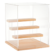 Assemble Acrylic Display Boxed, with and Wood, for Model Toy Display, Clear, 23.5x21.8x1.18cm, 11pcs/set(ODIS-WH0029-08)