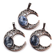 Natural Sodalite Pendants, with Red Copper Plated Brass Findings, Moon, 34x30x9~9.5mm, Hole: 5x8mm(G-L602-01R-14)