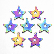 Ion Plating(IP) 201 Stainless Steel Pendants, Etched Metal Embellishments, Star, Rainbow Color, 26x26x0.3mm, Hole: 1.8mm(STAS-R114-023)