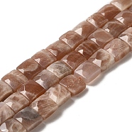 Natural Sunstone Beads Strands, Faceted, Square, 9~10.5x9~10.5x5~5.5mm, Hole: 1mm, about 39~42pcs/strand, 14.96~15.35 inch (38~39cm)(G-C109-A09-02)
