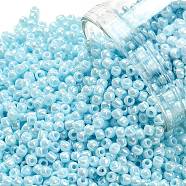 TOHO Round Seed Beads, Japanese Seed Beads, (124) Opaque Luster Pale Blue, 11/0, 2.2mm, Hole: 0.8mm, about 5555pcs/50g(SEED-XTR11-0124)