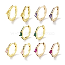 Brass Pave Cubic Zirconia Hoop Earrings for Women, Real 18K Gold Plated, Mixed Color, 16x4mm(EJEW-L269-126G)