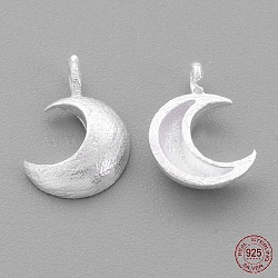 Sterling Silver Charms, Moon, Matte Silver, 10x7x2mm, Hole: 1mm(X-STER-G011-28MS)