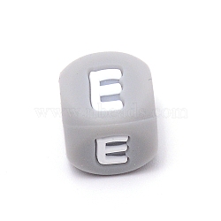 Silicone Alphabet Beads for Bracelet or Necklace Making, Letter Style, Gray Cube, Letter.E, 12x12x12mm, Hole: 3mm(SIL-TAC001-01A-E)