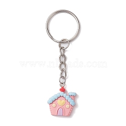 Resin Kechain, with Iron Split Key Rings, House, Platinum, 7.9cm(KEYC-JKC00874)