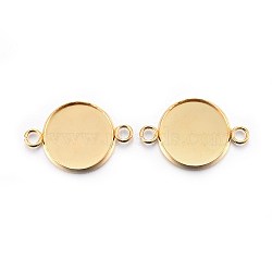 201 Stainless Steel Cabochon Connector Settings, Plain Edge Bezel Cups, Flat Round, Real 24K Gold Plated, Tray: 14mm, 23.5x16x2mm, Hole: 2mm(X-STAS-F191-15G-E)