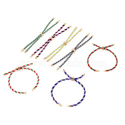 7Pcs Polyester Braided Round Cord Slider Bracelet Making, with Alloy Findings, Fit for Connector Charms, Golden, Mixed Color, 8.27~8.39 inch(21~21.3cm), Hole: 2.3mm, 7 colors, 1pc/color(MAK-TA0001-39B)
