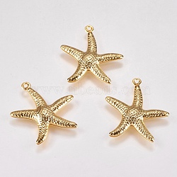 304 Stainless Steel Pendants, Starfish/Sea Stars, Real 18k Gold Plated, 22x20.5x2.5mm, Hole: 0.8mm(STAS-G173-08G)