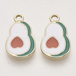 Light Gold Plated Alloy Pendants, with Enamel, Avocado, Colorful, 18x11x1.5mm, Hole: 2mm(X-ENAM-T009-22)