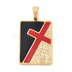 304 Stainless Steel Pendant, with Rhinestone and Enamel, Golden, Cross, 30x19.5x2mm, Hole: 6x4mm(STAS-M062-01G-H)