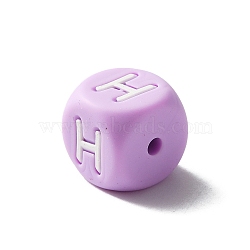 Silicone Beads, DIY Nursing Necklaces and Bracelets Making, Chewing Pendants For Teethers, Letter Style, Cube, Letter.H, 12x12x12mm, Hole: 2mm(SIL-WH0008-18H)